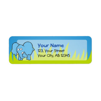 Blue elephant cartoon label