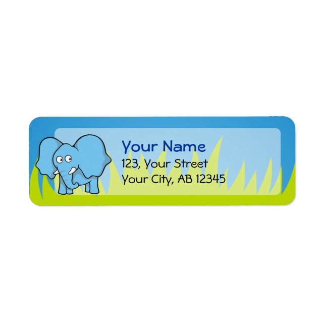 Blue elephant cartoon label (Front)