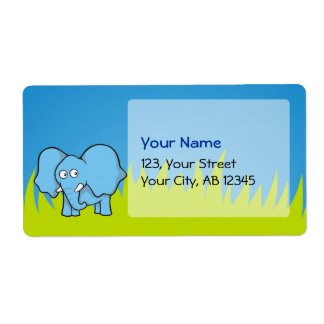 Blue elephant cartoon label