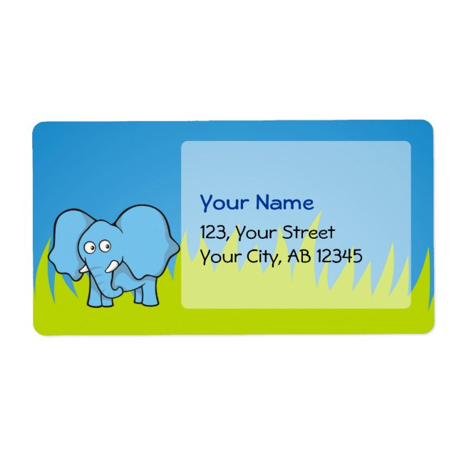 Blue elephant cartoon label (Front)