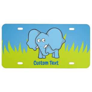 Blue elephant cartoon license plate