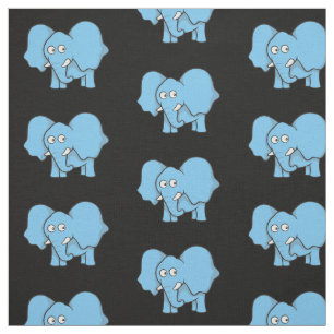 Blue Elephant Cartoon Pattern Fabric