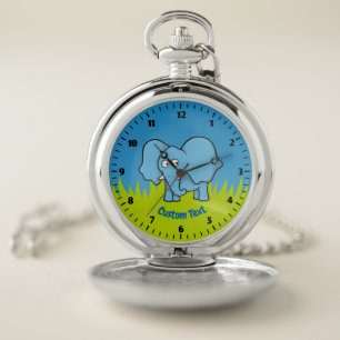 Blue Elephant Cartoon Pocket Watch