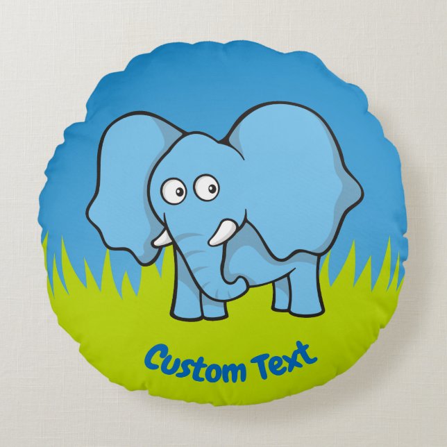 Blue elephant cartoon round pillow (Front)