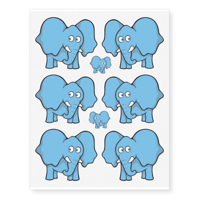 Blue elephant cartoon temporary tattoos (Front)