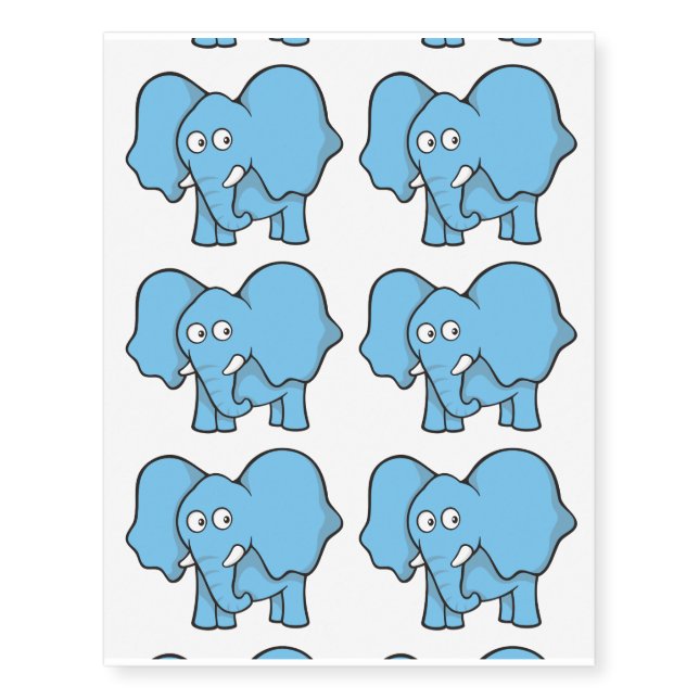 Blue elephant cartoon temporary tattoos (Front)