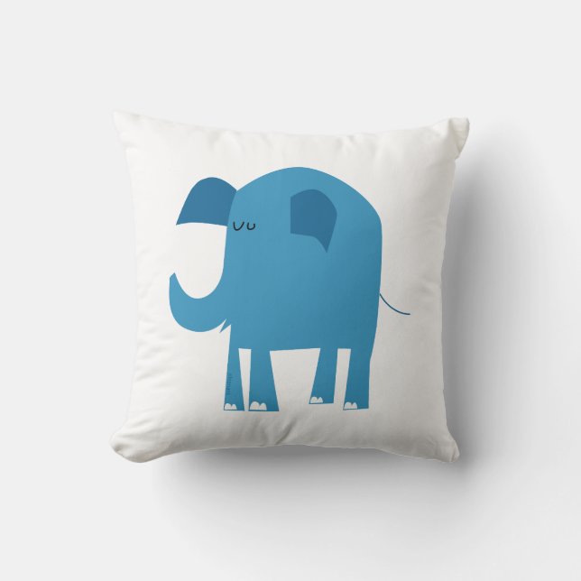 Blue elephant cartoon throw pillow (Front)