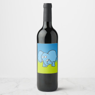 Blue elephant cartoon wine label