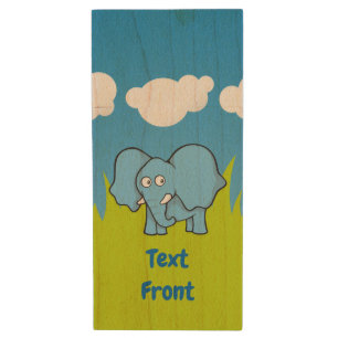 Blue elephant cartoon wood flash drive