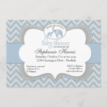 Blue Elephant Chevron Baby Shower Invitation