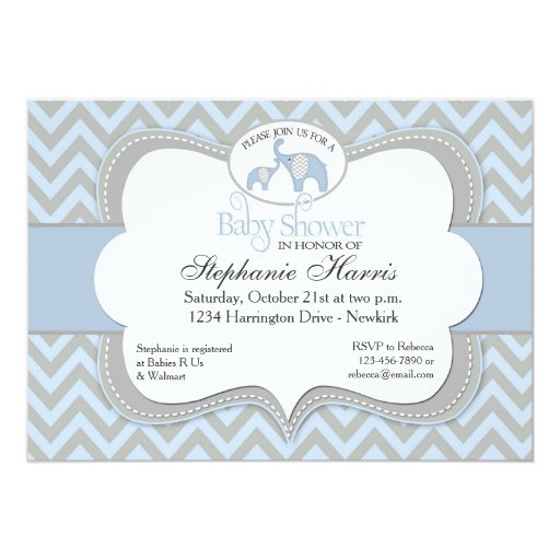 Baby Blue Elephant Baby Shower Invitations 2