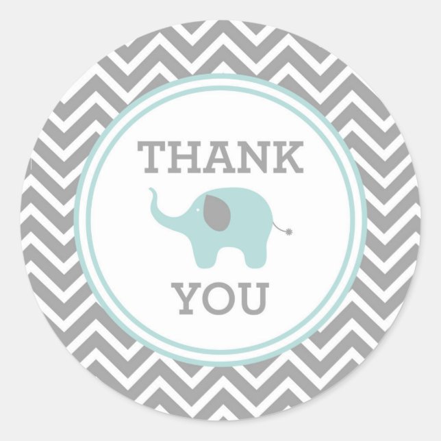 Blue Elephant Chevron Thank You Favor Sticker (Front)