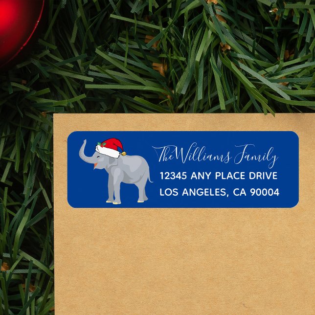 Blue Elephant Christmas Party Funny Return Address Label (Creator Uploaded)