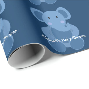 Blue Elephant Custom Baby Shower Wrapping Paper