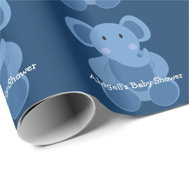 Blue Elephant Custom Baby Shower Wrapping Paper (Roll Corner)