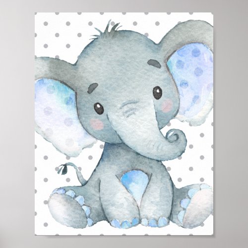 Blue Elephant Cute Baby Boy Nursery Gift Poster