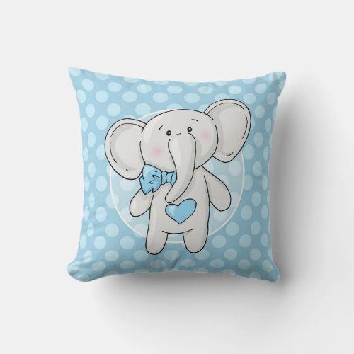 Blue Elephant _ Cute Baby Boys Room Nursery Throw Pillow