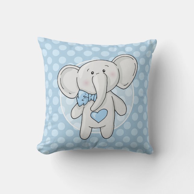 Blue Elephant - Cute Baby Boys Room Nursery Throw Pillow (Front)