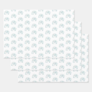 Elephant Mommy & Baby Shower Blue Grey White Boy Wrapping Paper