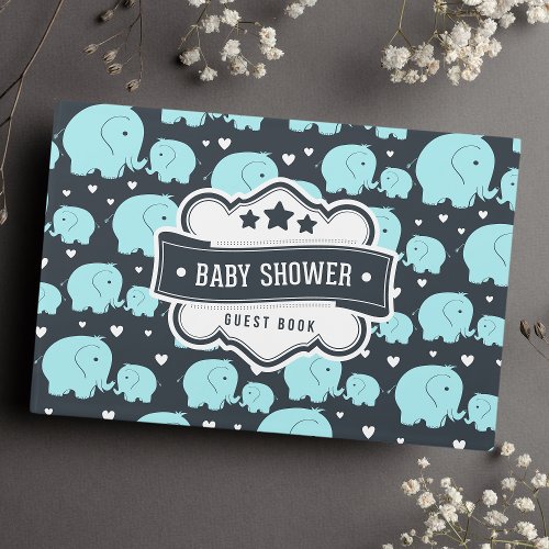 Blue Elephant Cute Boy Baby Shower Guest Book