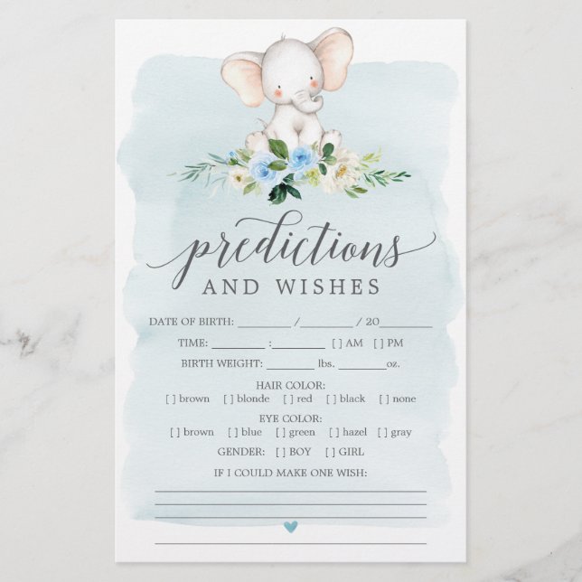 Blue Elephant Double Sided Baby Shower Games (Front)