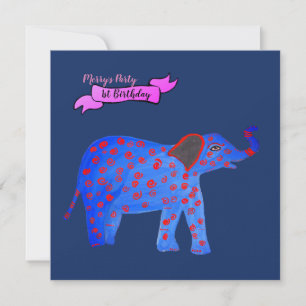 Blue Elephant Drawing Invitation French Bulldog