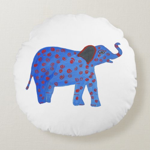 Blue Elephant Drawing Round throw cushion