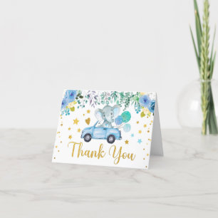 Blue Elephant Drive Through Baby Shower Car Letterpress Thank You Card