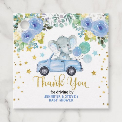 Blue Elephant Drive Through Boy Baby Shower Parade Favor Tags