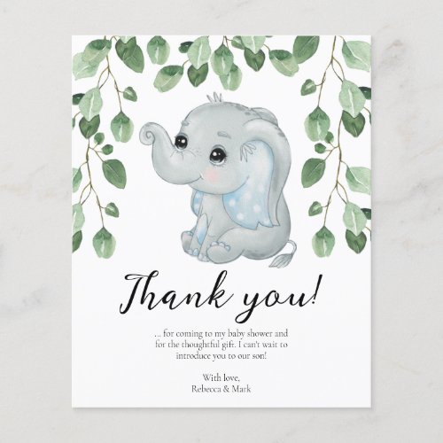 Blue Elephant Eucalyptus Baby Shower Thank You