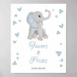 Blue Elephant Favors & Prizes Baby Shower Sign