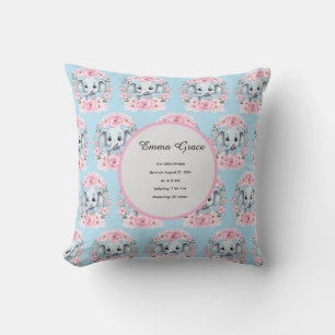 Blue Elephant Fleece Blanket Throw Pillow