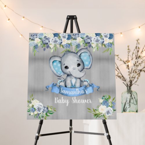 Blue Elephant Floral Photo Backdrop Baby Shower  Foam Board