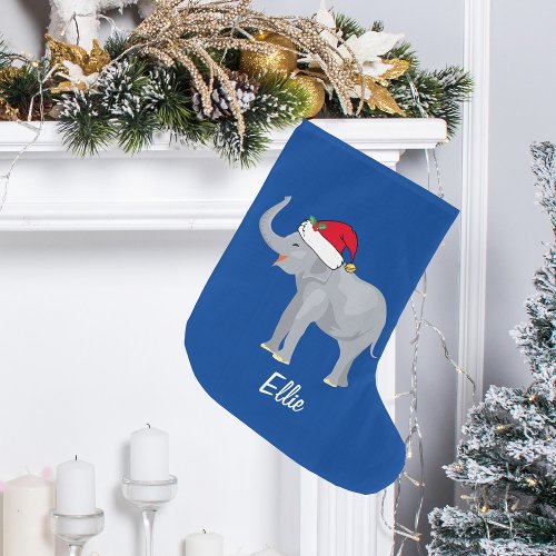 Blue Elephant Funny Custom Kids Christmas Large Christmas Stocking