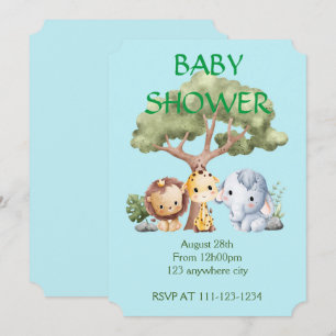 Blue Elephant giraffe lion baby shower Save The Date