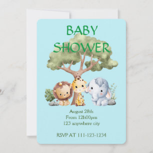 Blue Elephant giraffe lion baby shower  Save The Date