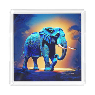 Blue Elephant Glow Design Acrylic Tray