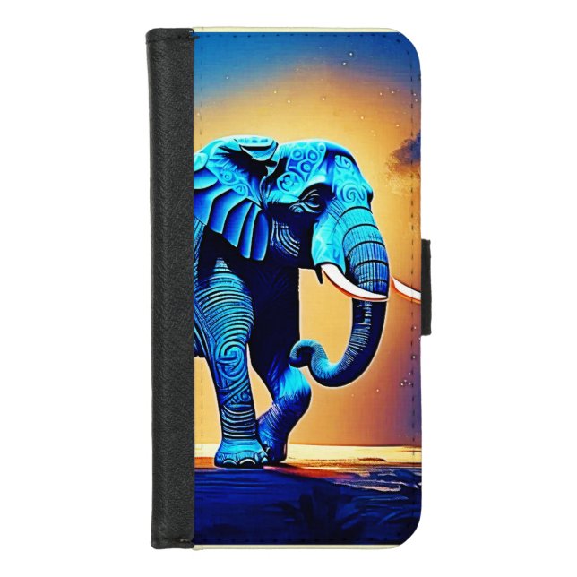 Blue Elephant Glow Design  iPhone Wallet Case (Front)