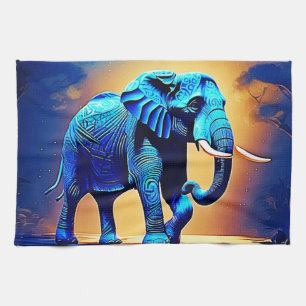 Blue Elephant Glow Design Kitchen Towel