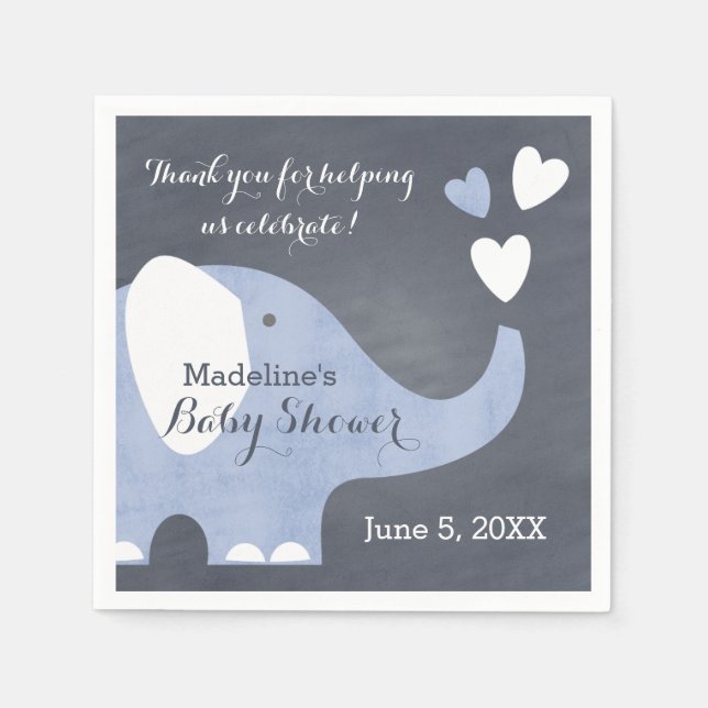 Blue Elephant Heart Napkins (Front)