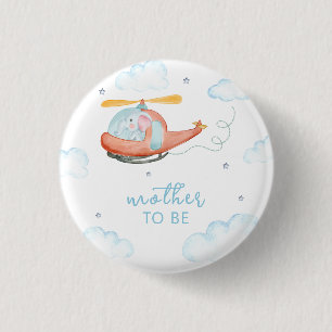 Blue Elephant Helicopter Mother To Be Baby Shower  Button