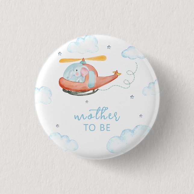 Blue Elephant Helicopter Mother To Be Baby Shower  Button (Front)