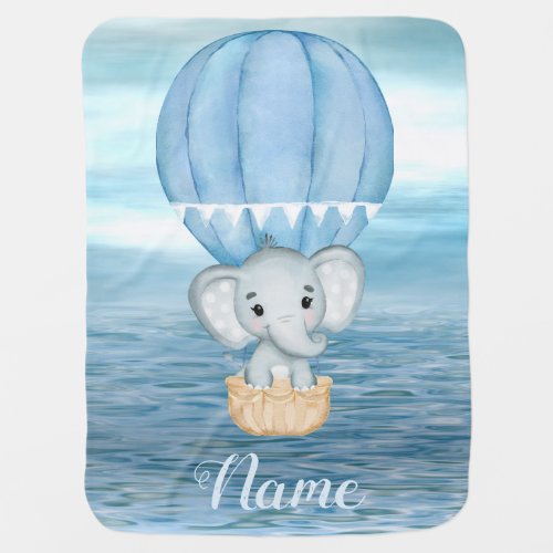 Blue Elephant Hot Air Balloon Baby Blanket