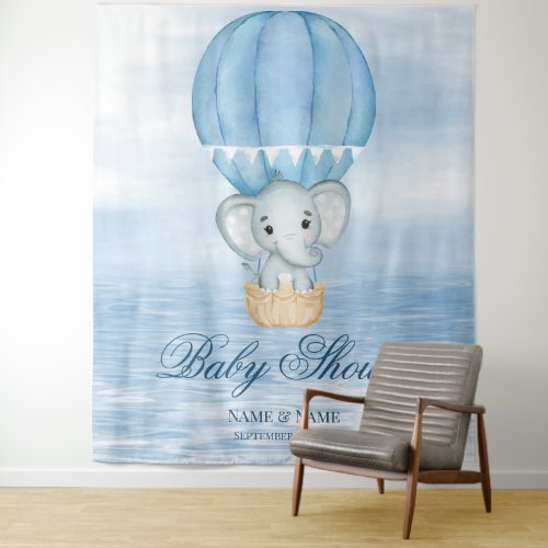 Blue Elephant Hot Air Balloon Backdrop