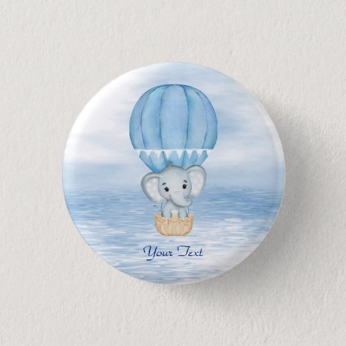 Blue Elephant Hot Air Balloon Button