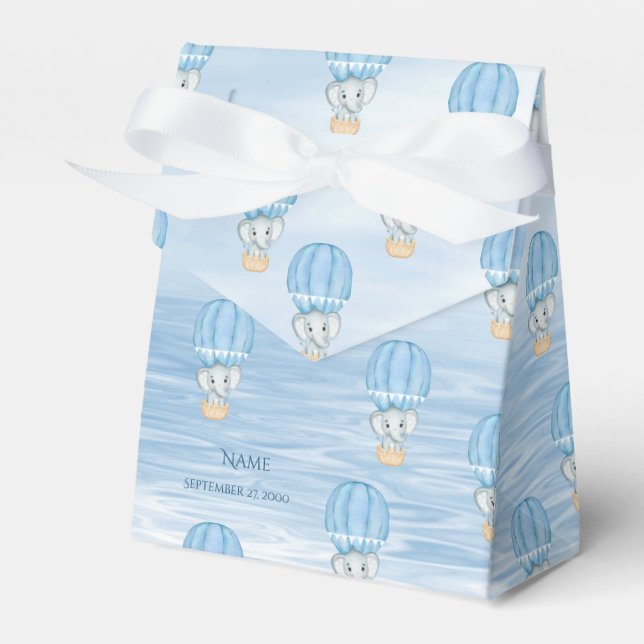 Blue Elephant Hot Air Balloon Favor Box (Front Side)