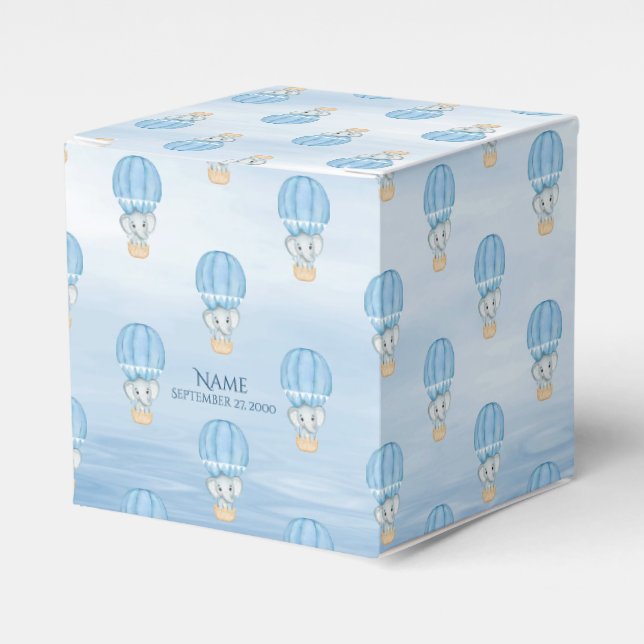Blue Elephant Hot Air Balloon Favor Box (Front Side)