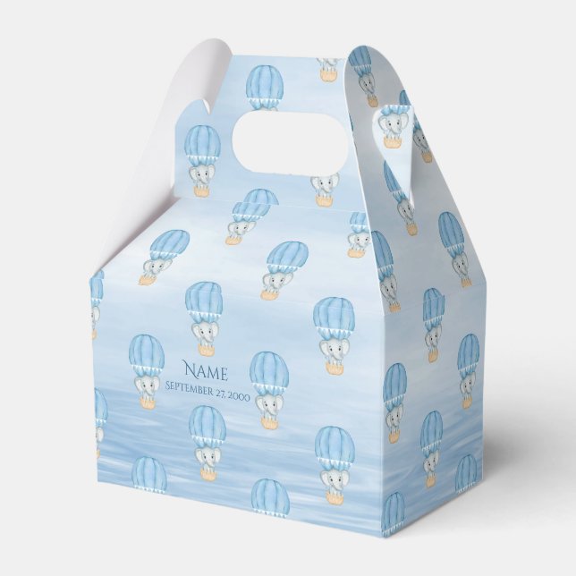Blue Elephant Hot Air Balloon Favor Box (Front Side)