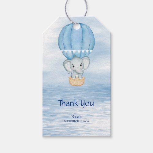 Blue Elephant Hot Air Balloon Gift Tag