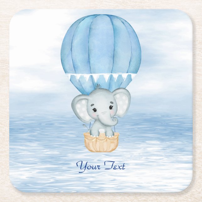 Blue Elephant Hot Air Balloon Paper Coaster (Front)